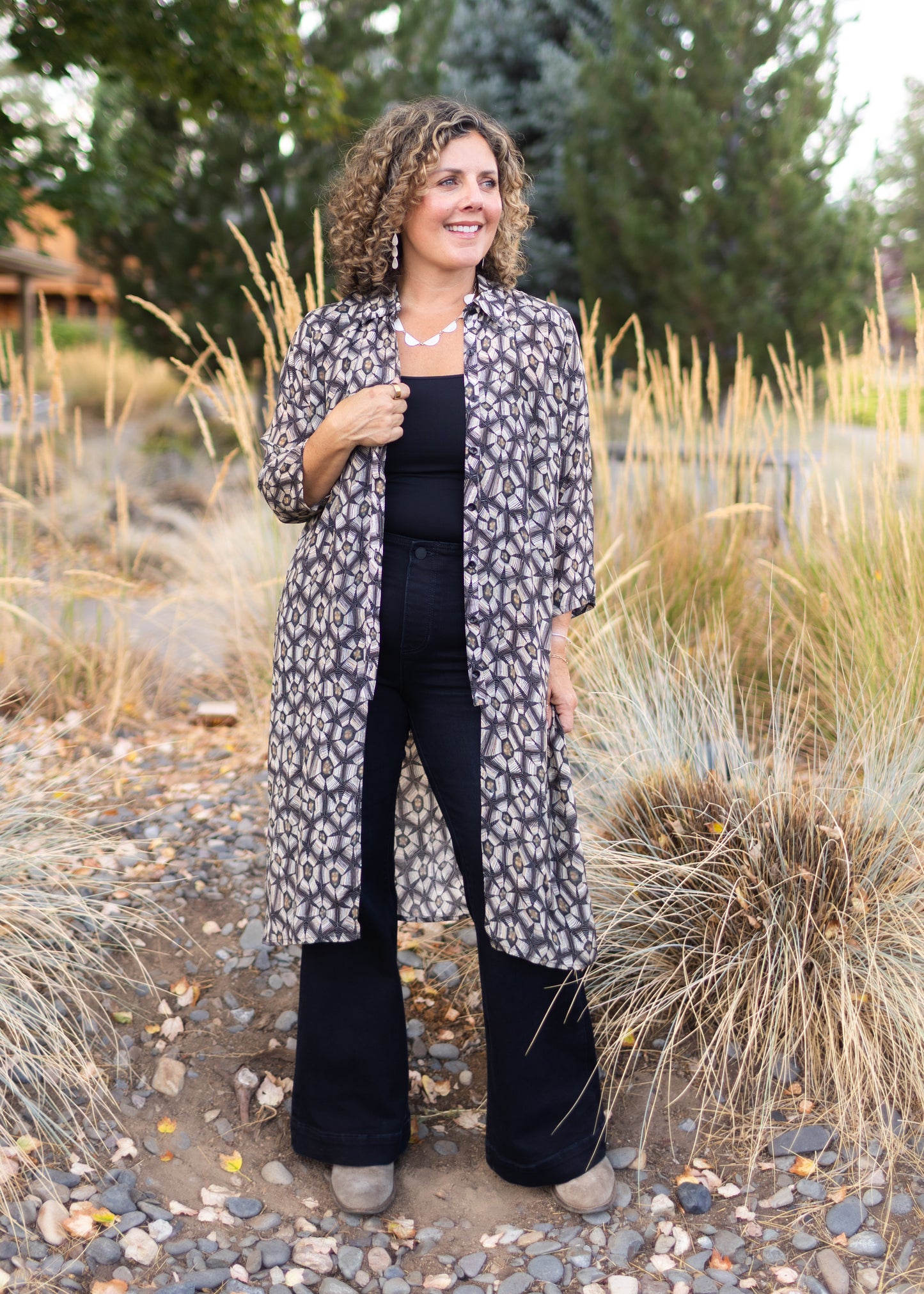Button Up Tunic in Geo Floral Print | APNY
