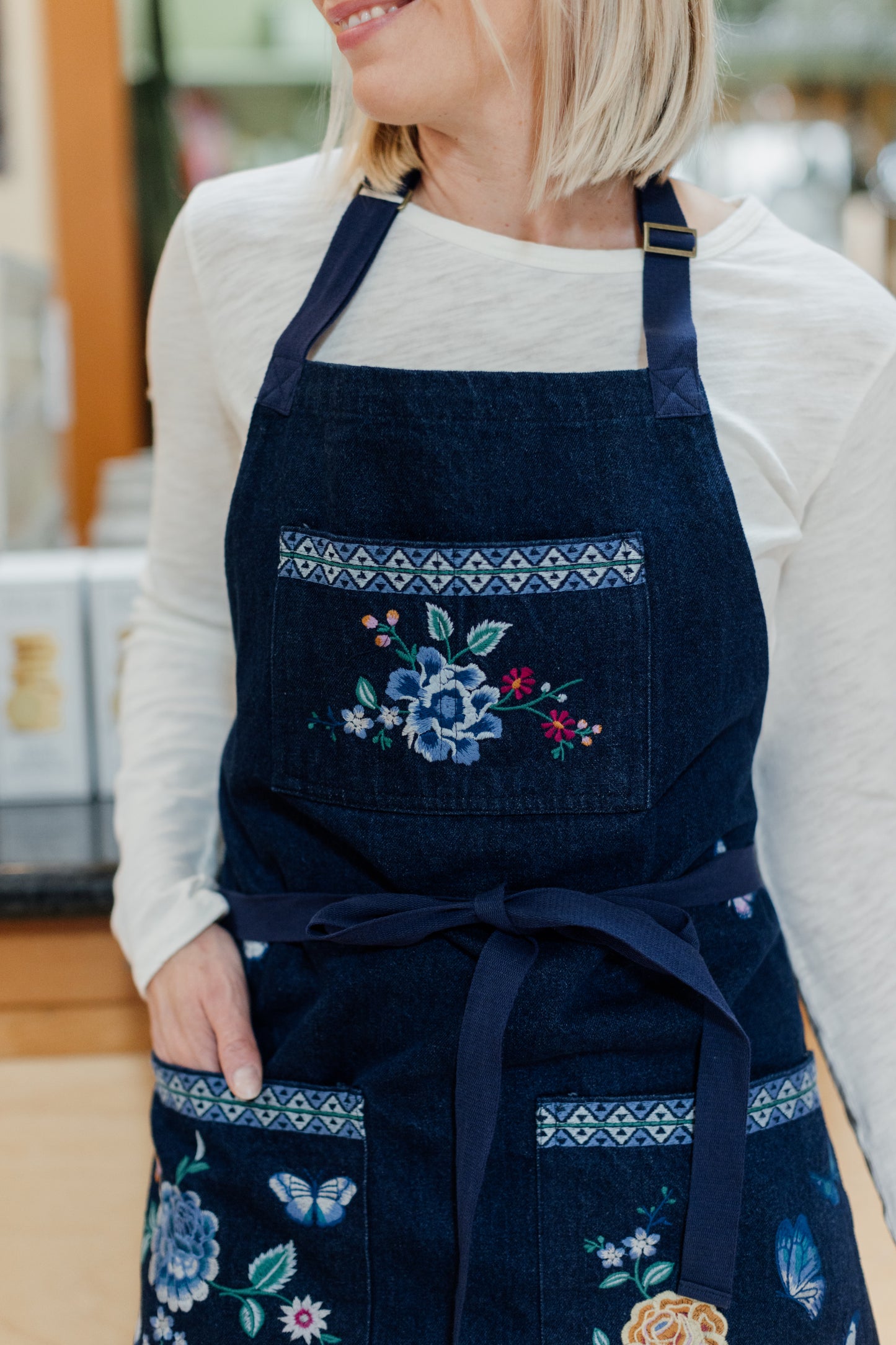 Embroidered Denim Apron