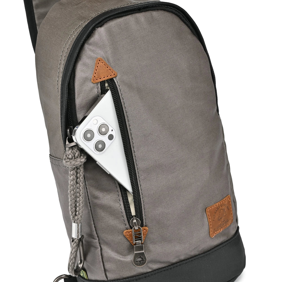 Coated Canvas Sling Bag in Grey