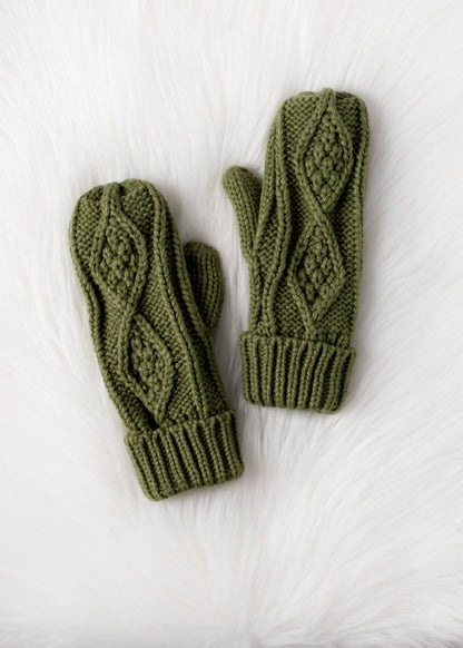 Olive Cable Knit Mittens