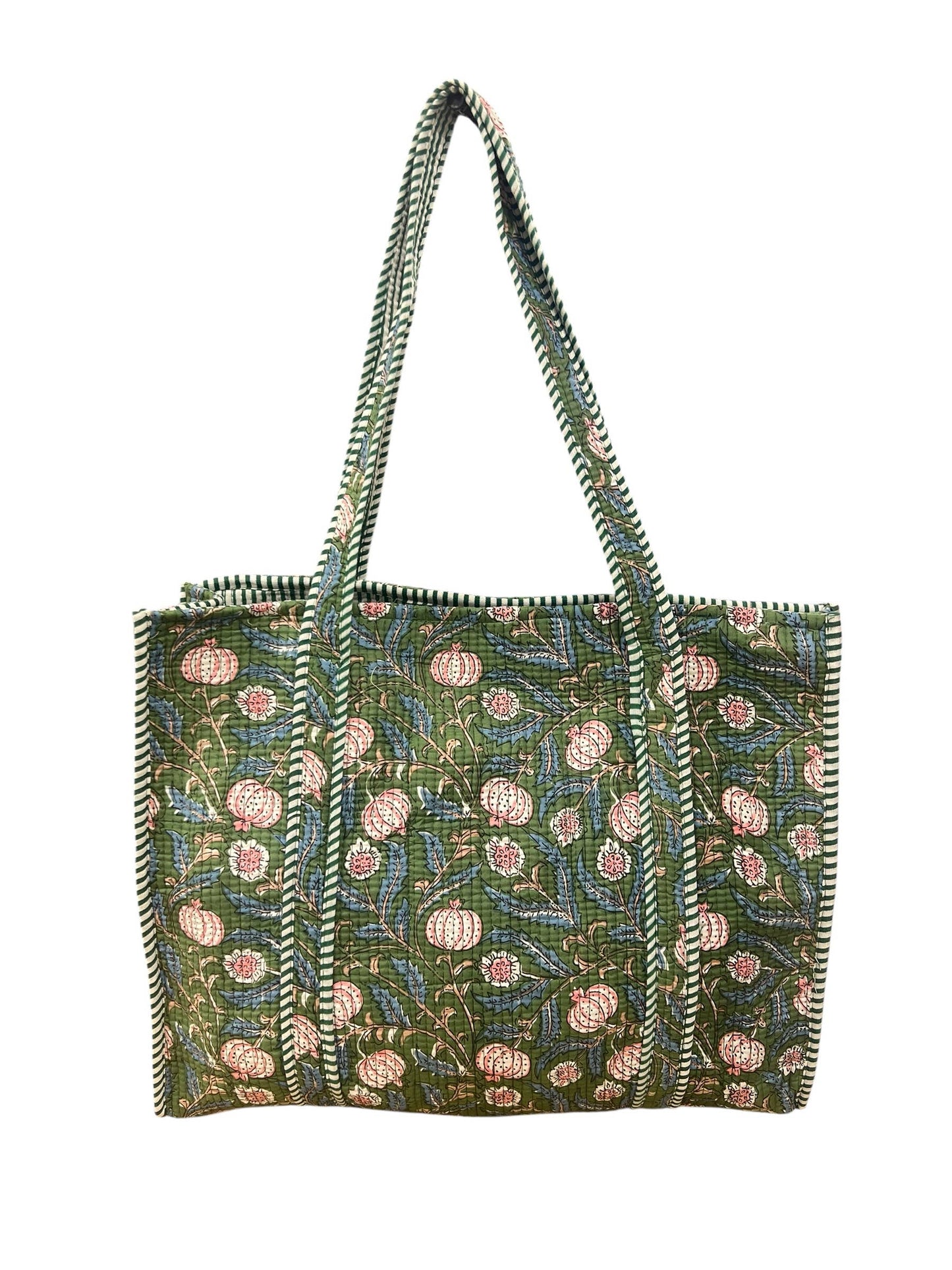 Quilted Cotton Bag in Green & Blue Floral