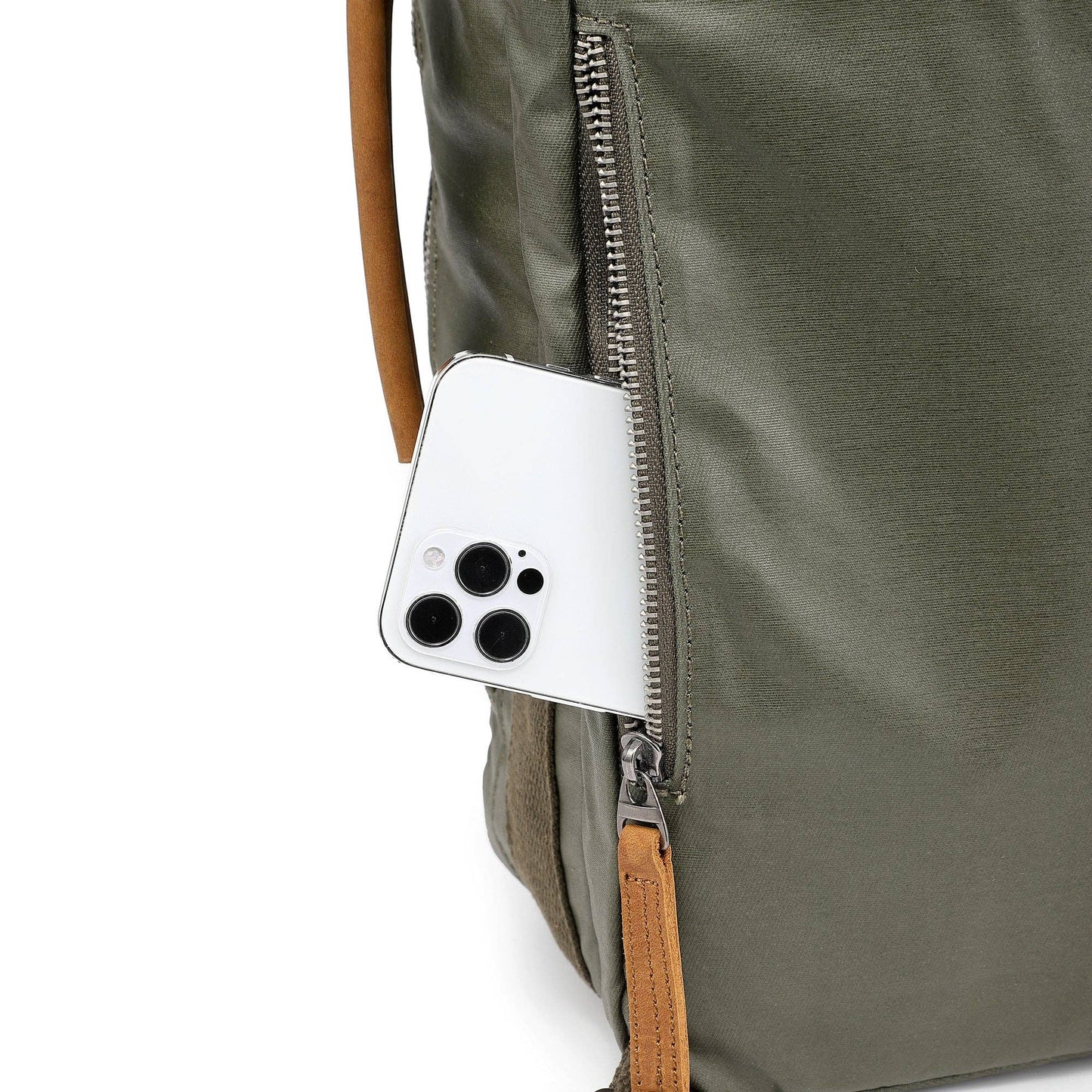 Madrone Coated Canvas Backpack in Army Green