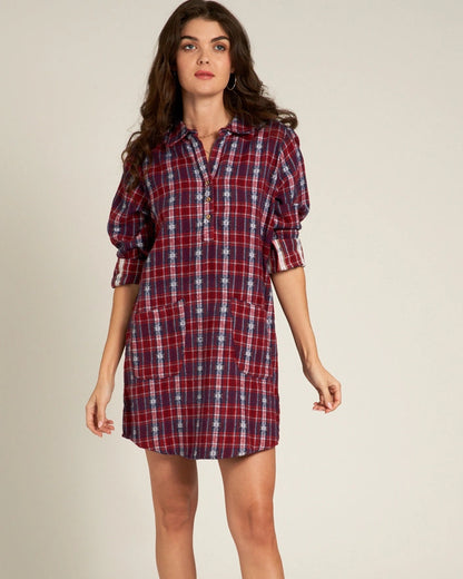Plaid Shirt Dress in Red