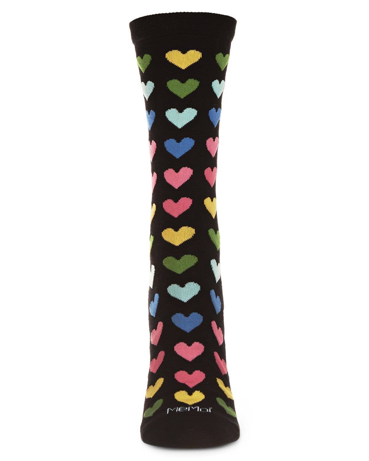 Multicolored Hearts Bamboo Crew Socks