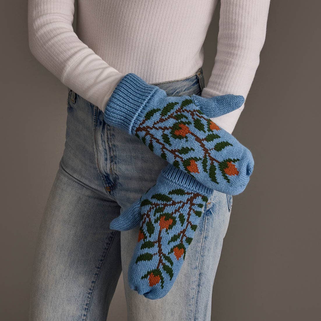Blue Floral Pattern Mittens