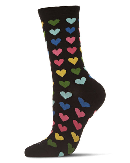 Multicolored Hearts Bamboo Crew Socks