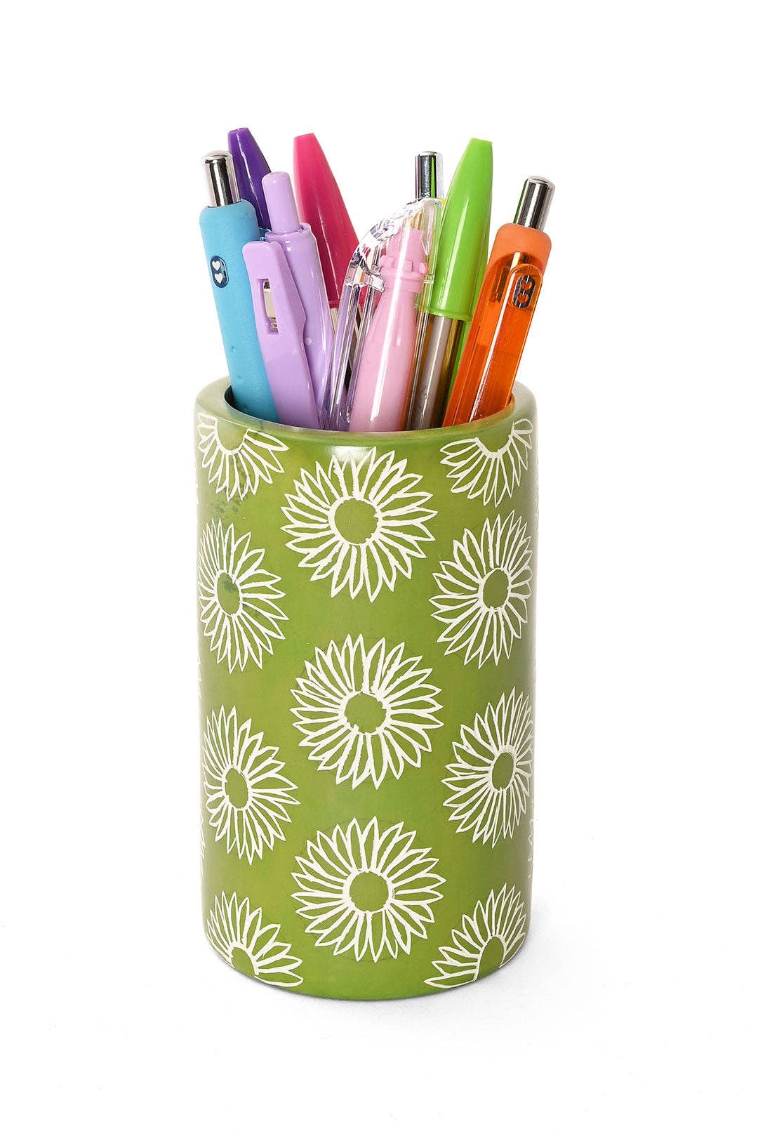 Green Blossom Soapstone Pen Cup Vase
