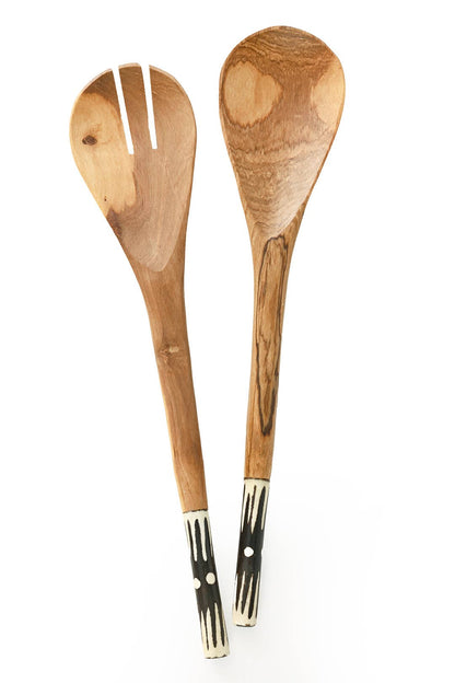 Olive Wood and Batik Bone Salad Servers