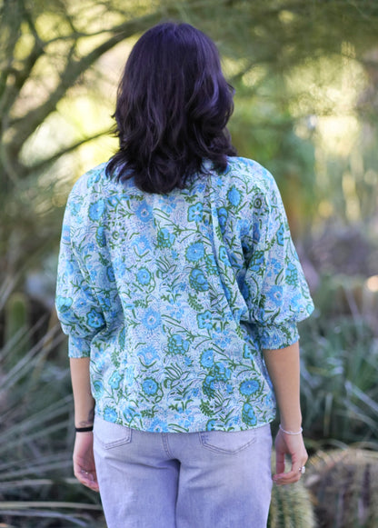 Anjou Cotton One Size Top in Turquoise