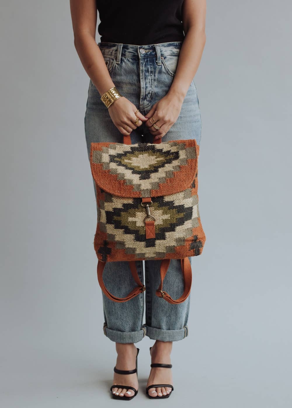 Rust, Cream, & Green Aztec Backpack