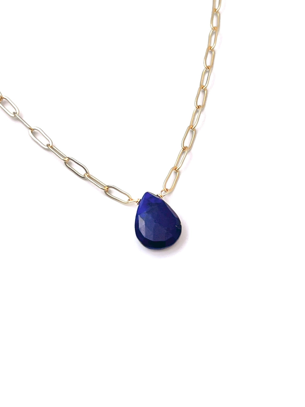 Lapis Pendant on Gold Filled Paperclip Chain