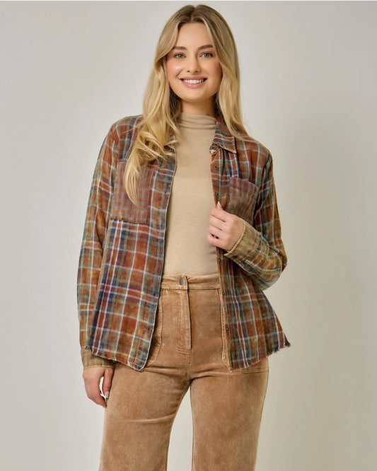 Washed Plaid Shirt in Amber