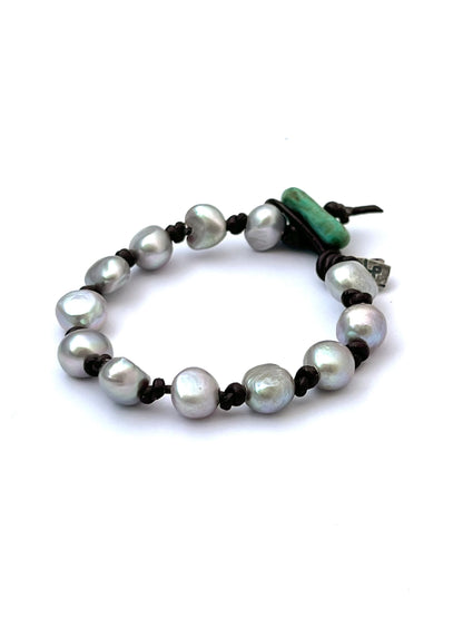 Silver Pearl Knotted Bracelet