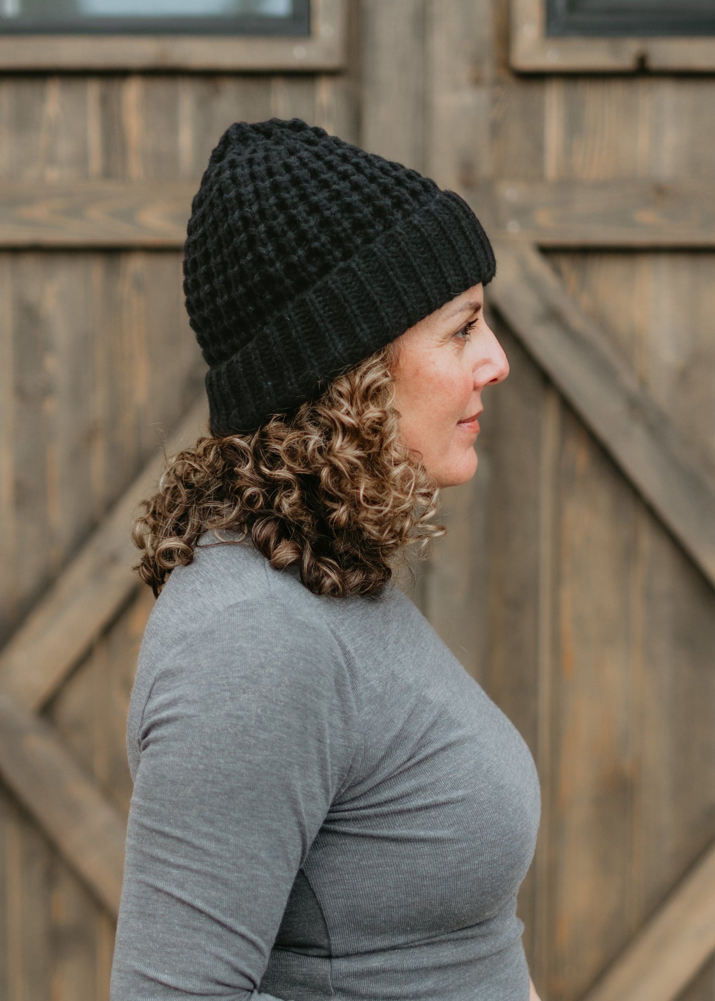 Black Waffle Rib Beanie
