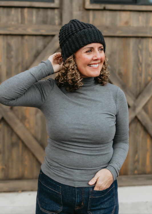 Black Waffle Rib Beanie