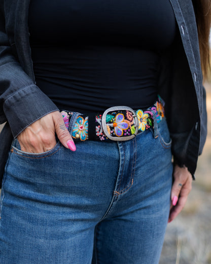 Black Floral Embroidered Belt