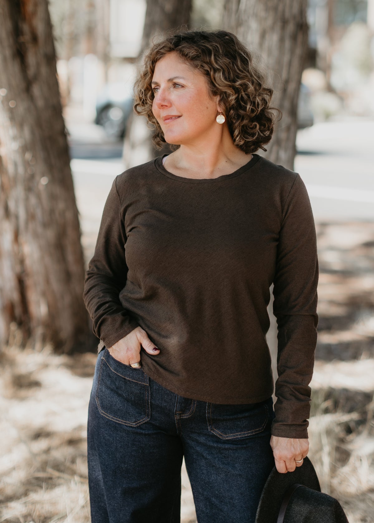 Long Sleeve Bias Tee in Chocolate | Cut•Loose