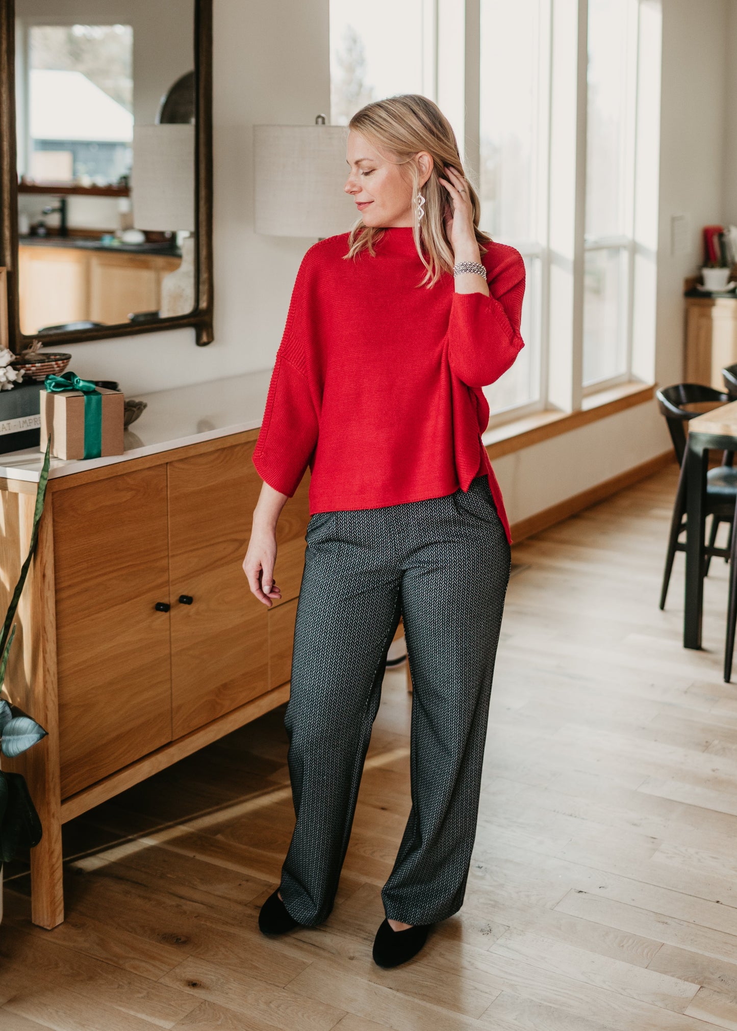 Knit Trouser in Black Herringbone | APNY