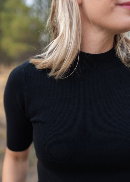 Elbow Mock Neck Top in Black