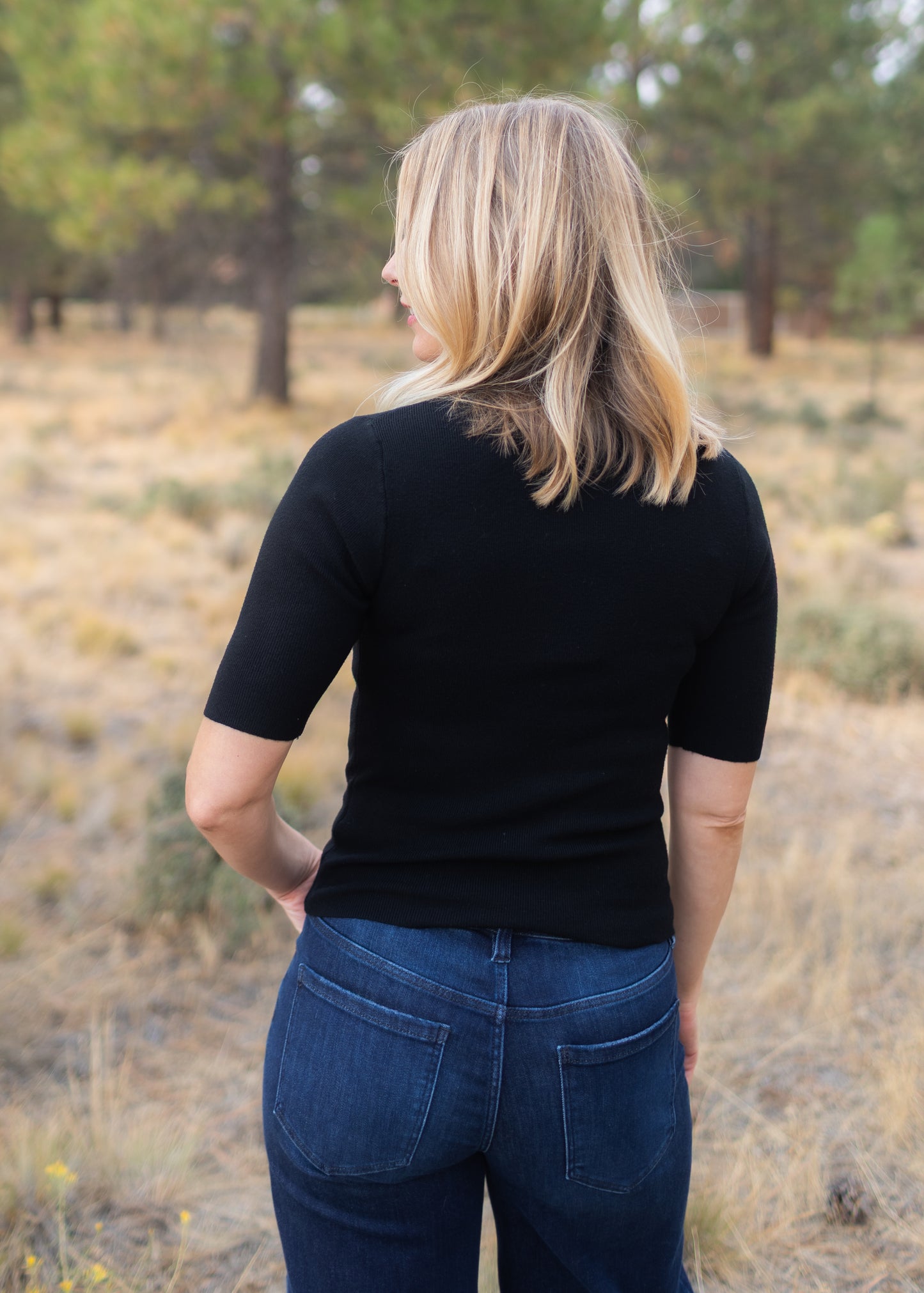 Elbow Mock Neck Top in Black