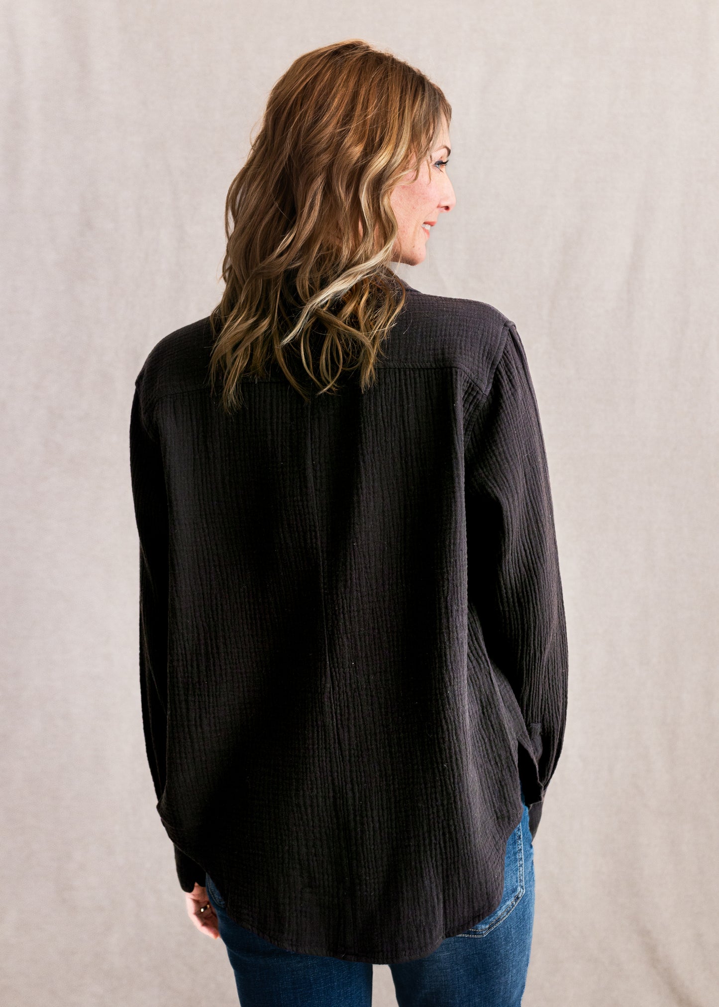 Gaia Gauze Shirt in Black | Dear John