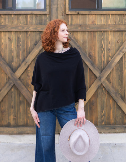 Desert Knit Poncho in Black
