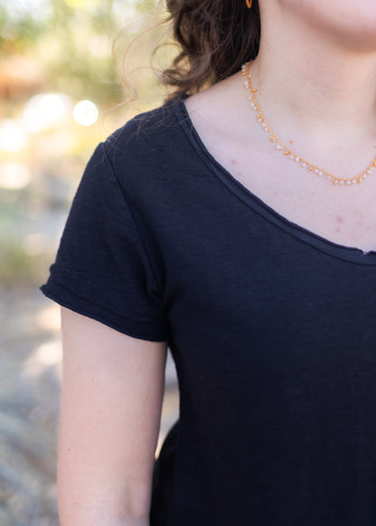Raw Edge V-Neck Tee in Black | Cut•Loose