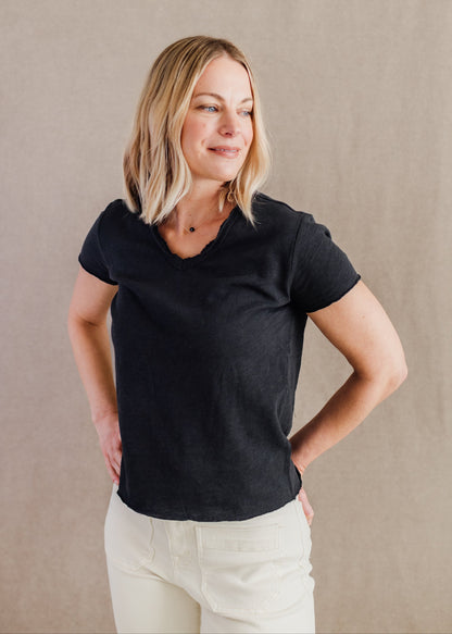 Vanya Relaxed V-Neck Tee in Black | Dear John