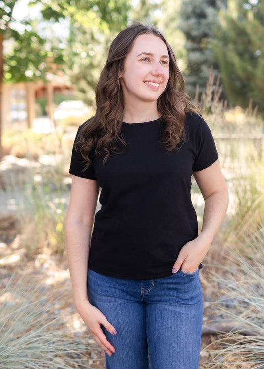 Short Sleeve Bias Tee in Black | Cut•Loose
