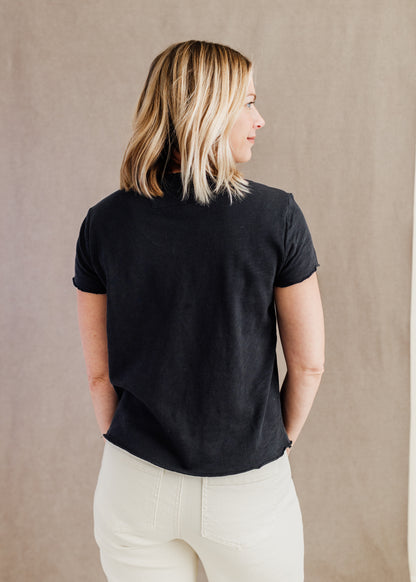 Vanya Relaxed V-Neck Tee in Black | Dear John