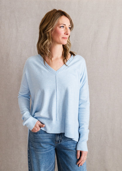 Wagner V-Neck Sweater in Sky Blue | Kerisma