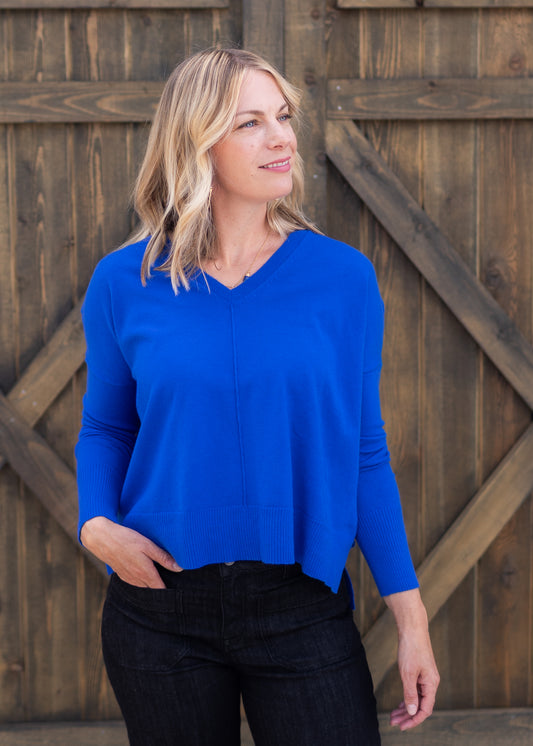 Wagner V-Neck Sweater in Sapphire | Kerisma