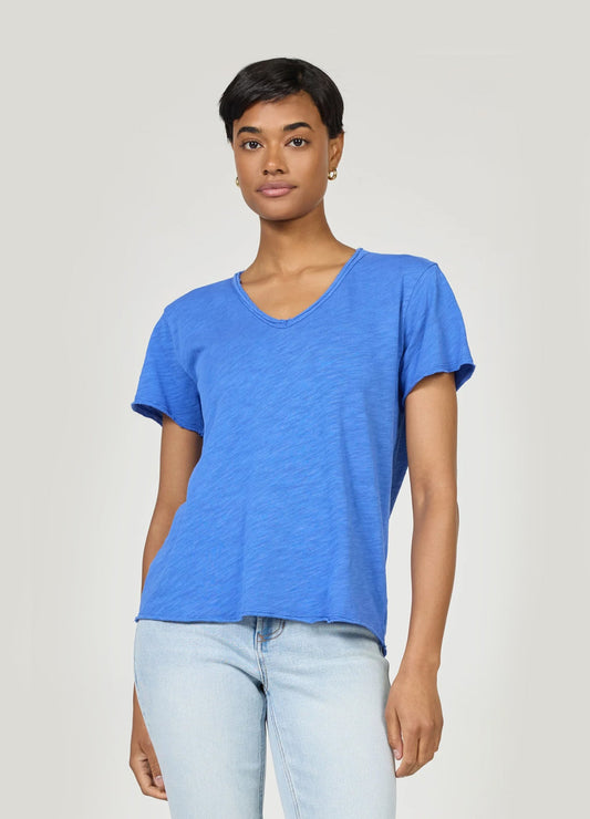 Vanya Relaxed V-Neck Tee in Dazzling Blue | Dear John