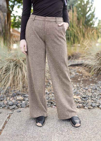 Kelsey Wide Leg Trouser in Brown Herringbone | Liverpool