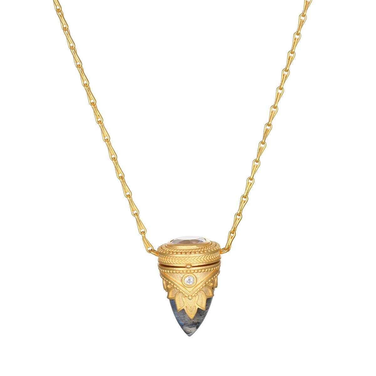 Labradorite Lotus Locket Necklace | Satya