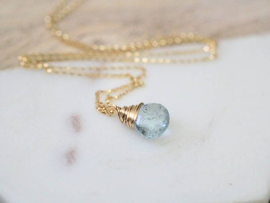 Moss Aquamarine Solitaire Necklace
