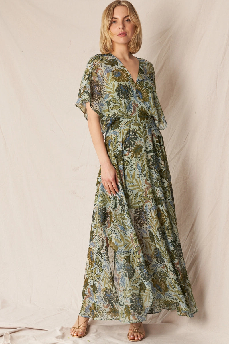 Printed Gauze Maxi Dress in Green