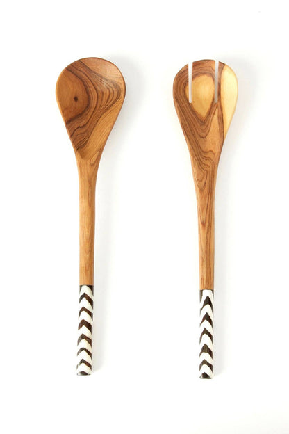 Olive Wood and Batik Bone Salad Servers