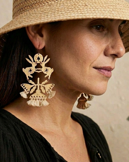 Brass Dancing Hares Earrings