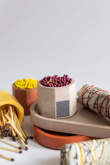 Brown Match Holder with Burgundy Matches