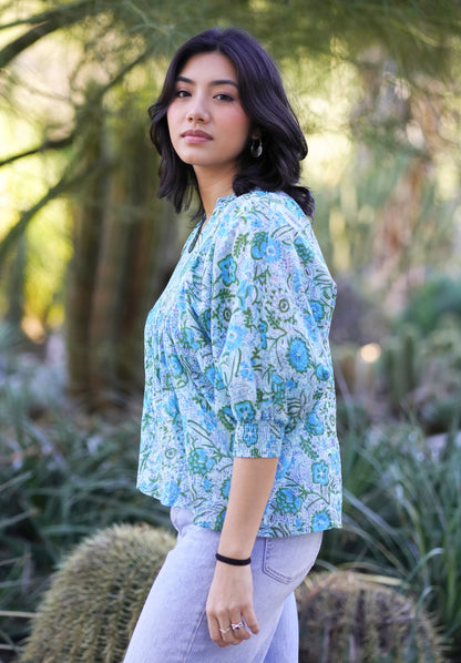 Anjou Cotton One Size Top in Turquoise