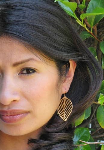 Gold Open Leaf Earrings