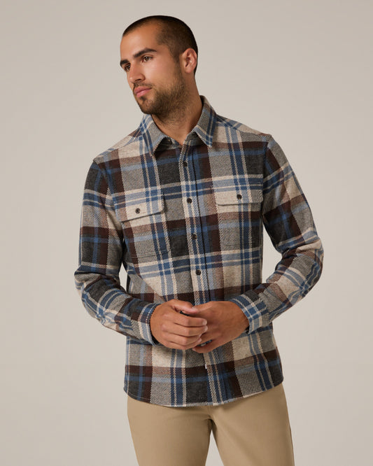 Generation Knit Shirt in Brown & Blue Plaid