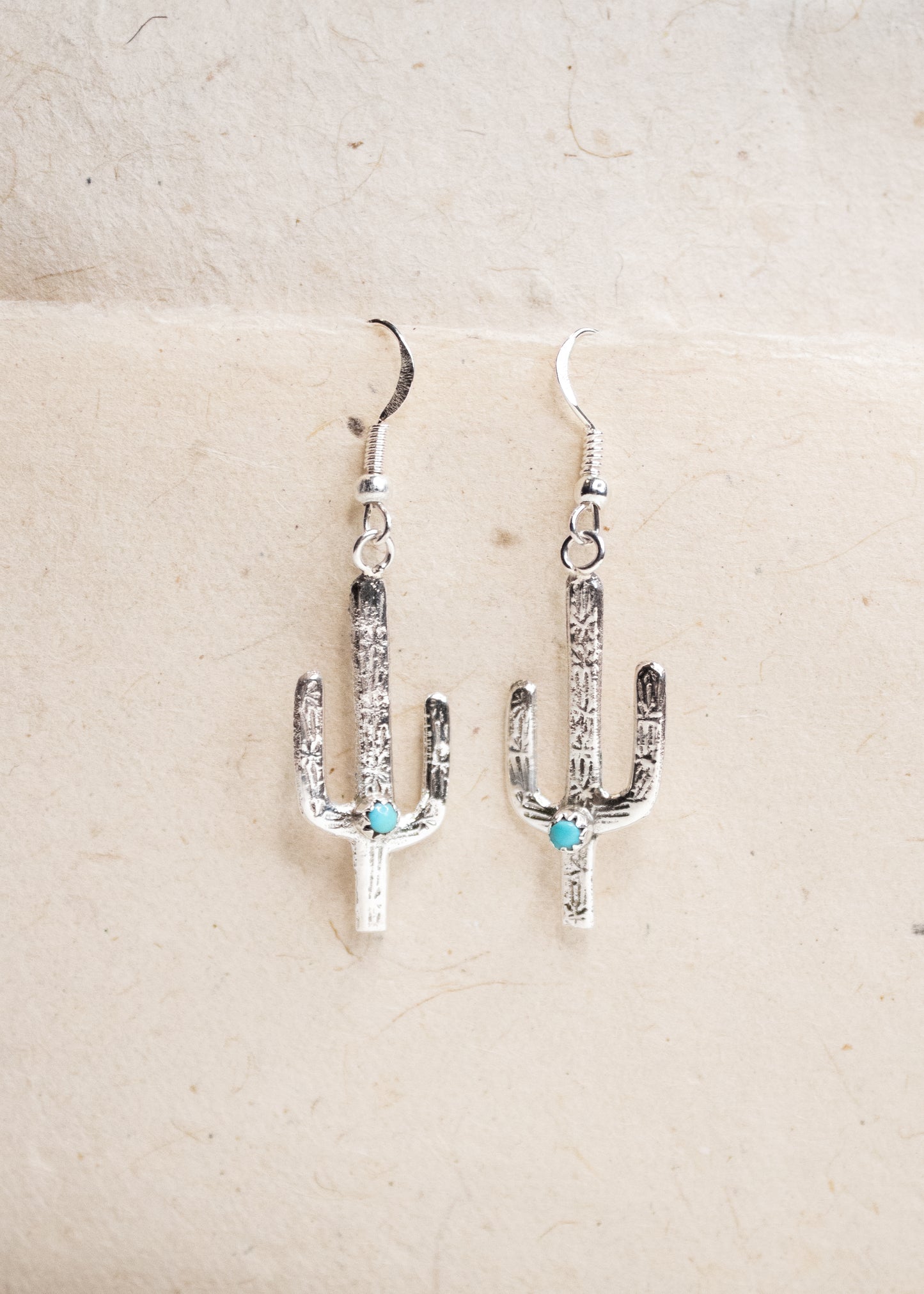 Silver Cactus with Turquoise Earrings