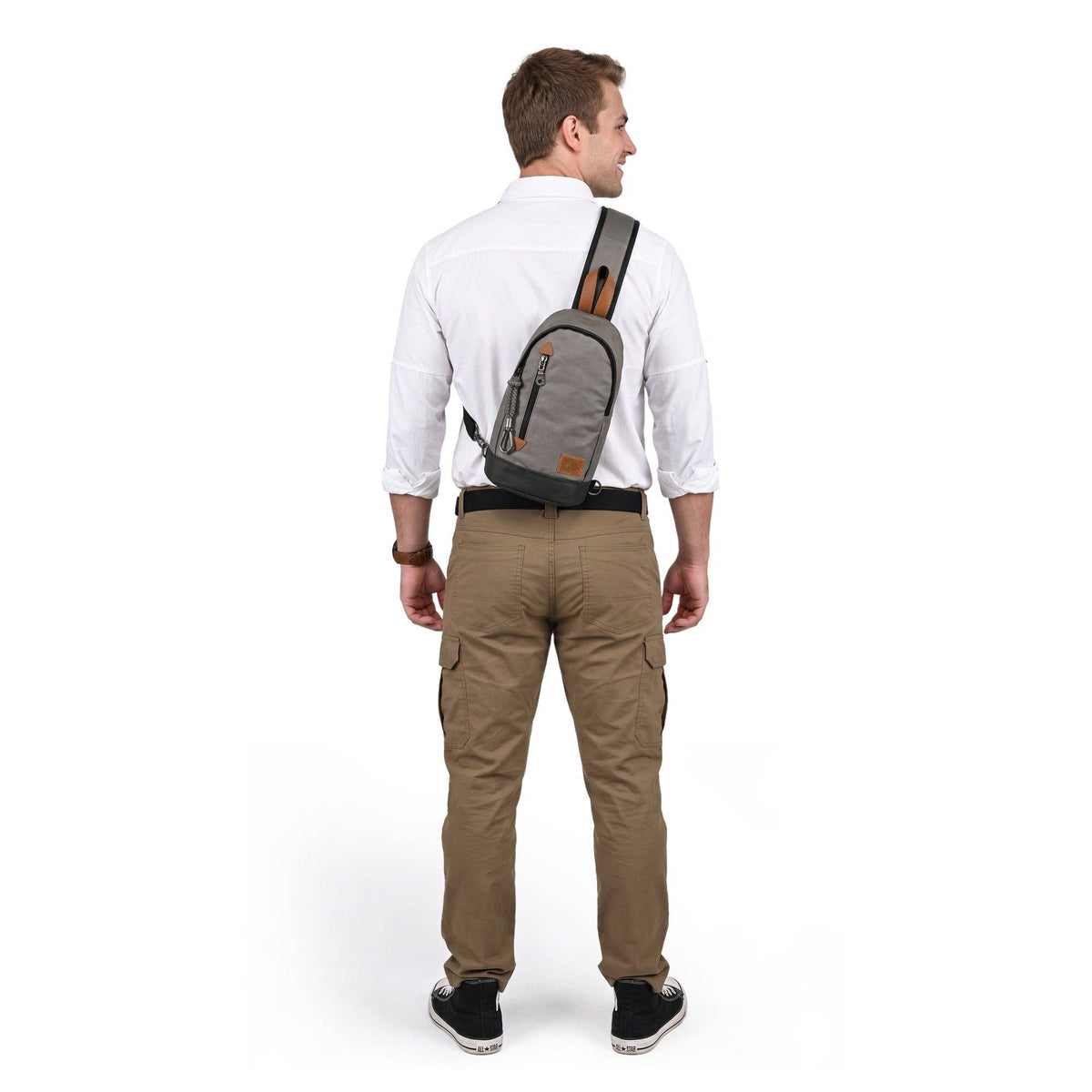 Coated Canvas Sling Bag in Army Green