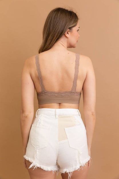 Lace Trim Bralette in Mocha
