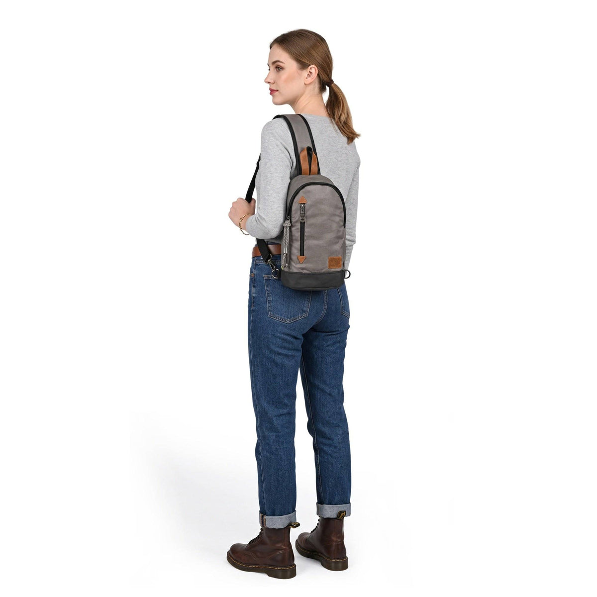 Coated Canvas Sling Bag in Burgundy
