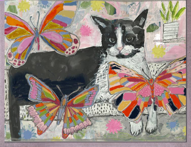 Cat + Butterflies Card