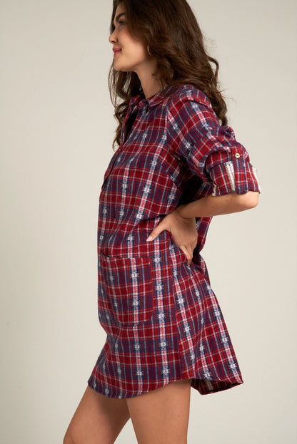 Plaid Shirt Dress in Red