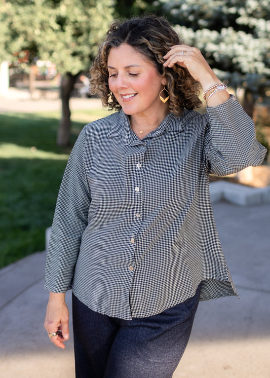 Mini Check Hi-Low Shirt in Moonbeam | Cut•Loose